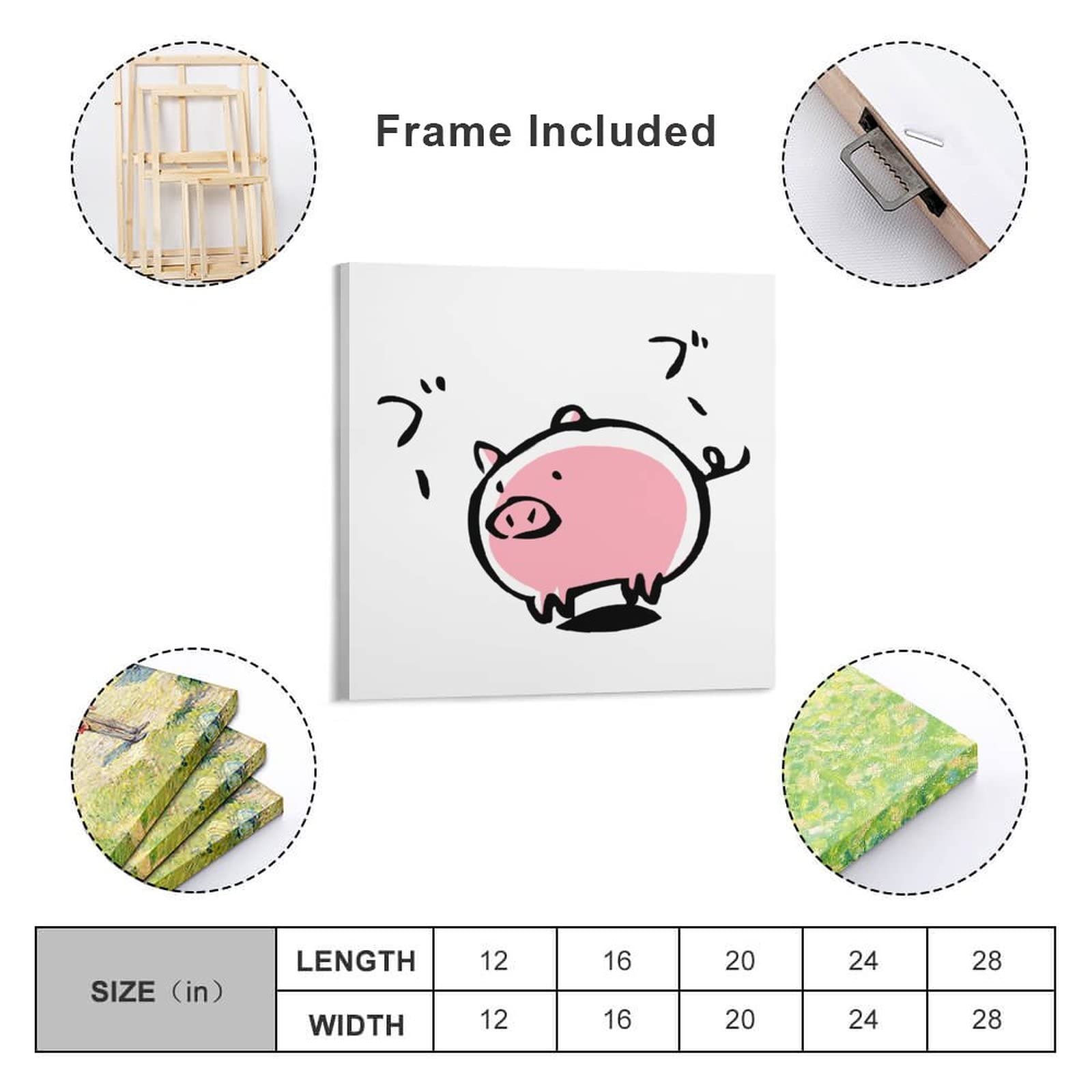 Amazon.co.jp: アートパネル かわいい 豚 イラスト 正方形 キャンバス